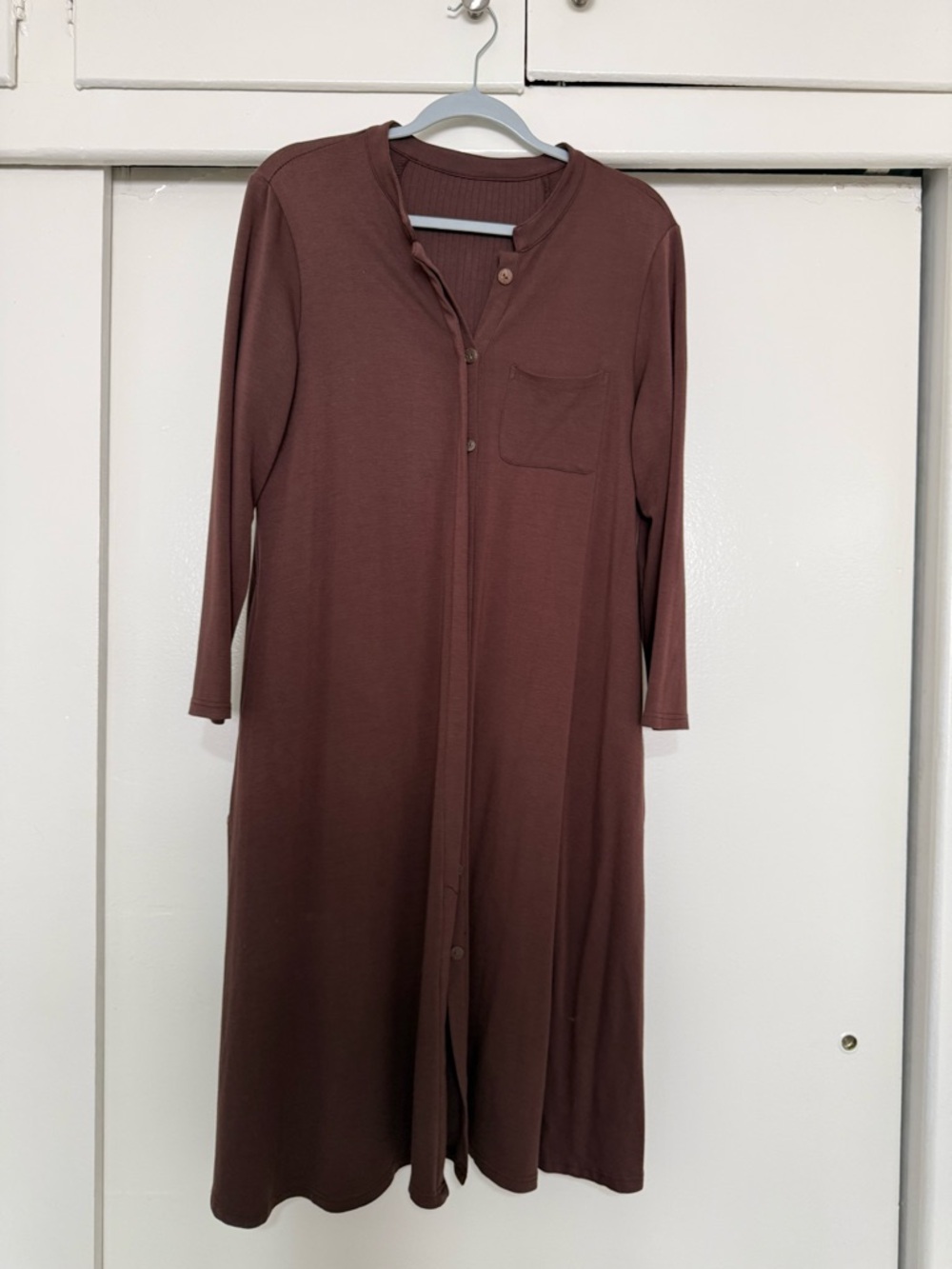 Women's Long Button-Front Dress in Dusty Brown
